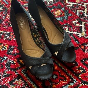 Navy Peep Toe cork wedges size 11 wide women’s